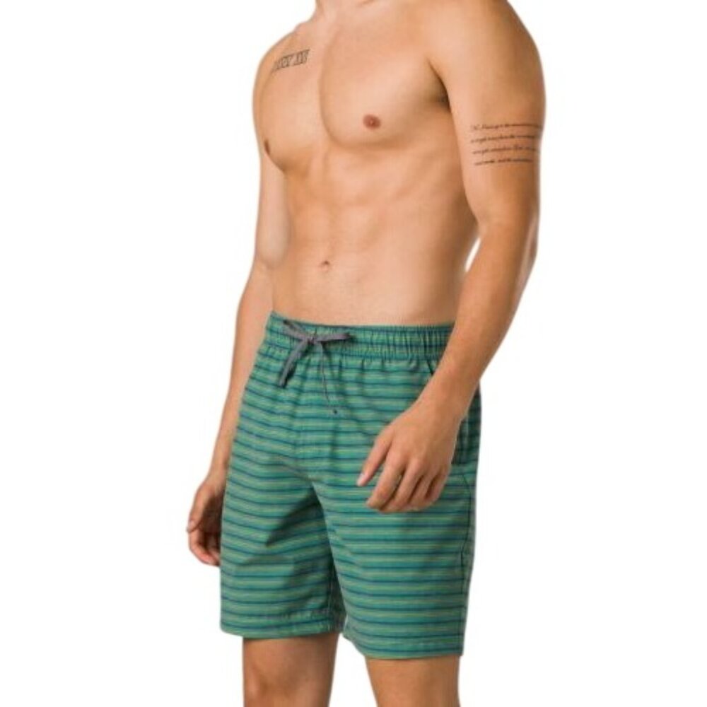 PrAna Metric E-Waist‎ Board/Swim Short Cove Stripe Mens XL/08 Standard Stretch